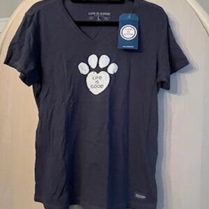 NWT Life is good short sleeve tee with paw print, navy, sz L
